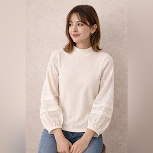 Madewell Weavemix Mockneck Bubble Sleeve Top – Size Medium